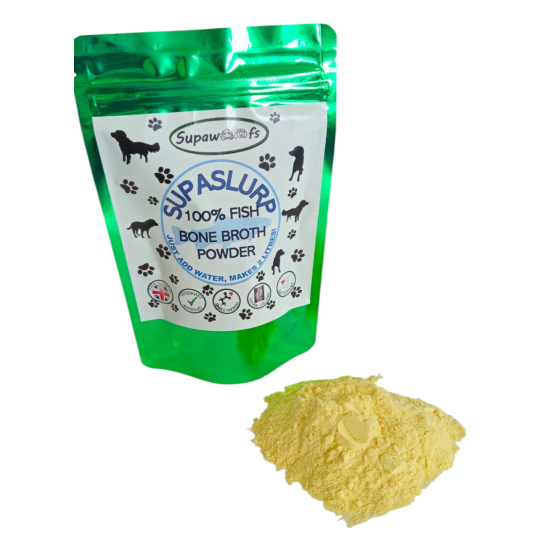 100% fish bone broth powder for dogs from Supawoofs