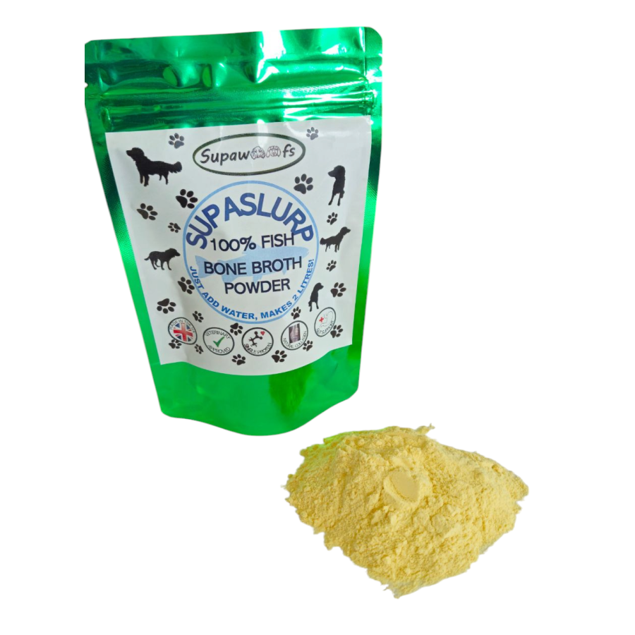 100% fish bone broth powder for dogs from Supawoofs