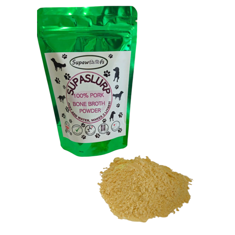 100% pork bone broth for dogs from Supawoofs