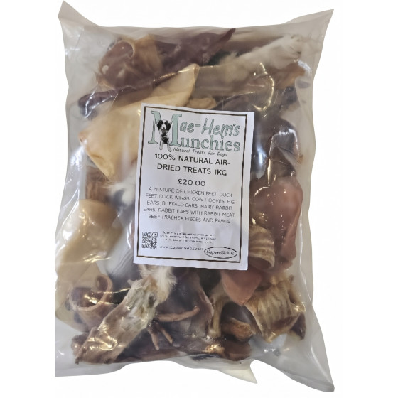 1kg Assorted Dried Dog Treats and Chews