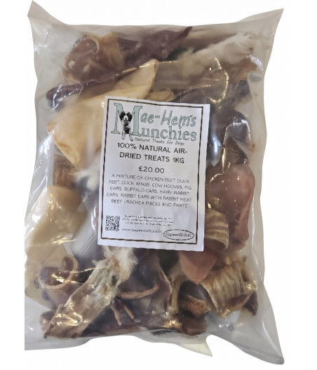 1kg Assorted Dried Dog Treats and Chews